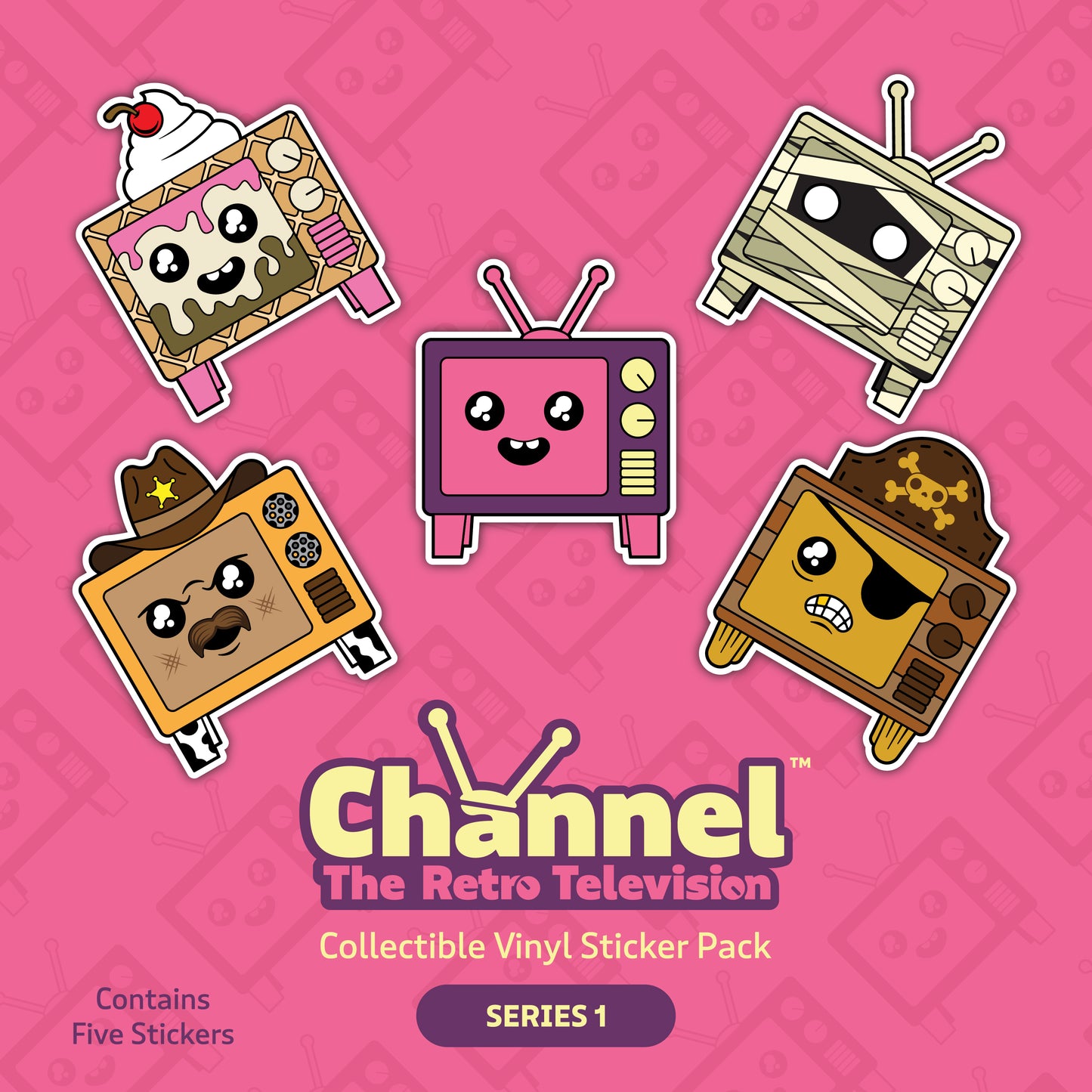 Channel the Retro Television Collectible Vinyl Sticker Pack - Series One